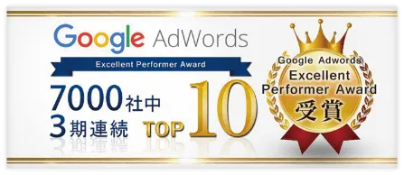 Google adwords 7000社中3期連続TOP10